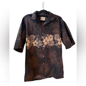 Hilo Hattie Men’s Black and Brown Hawaiian Shirt Size Large